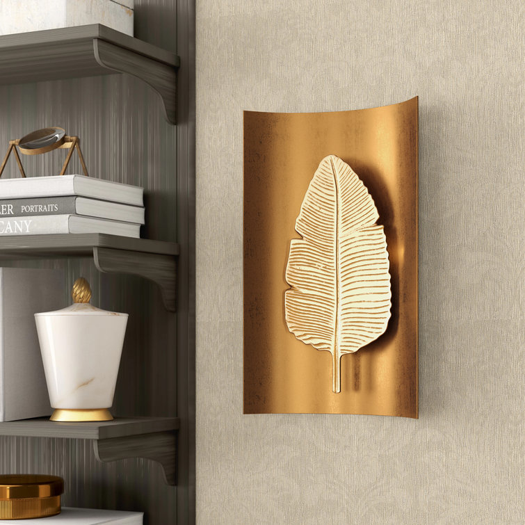 Aged Brass and Gold Banana Leaf Wall Sconce