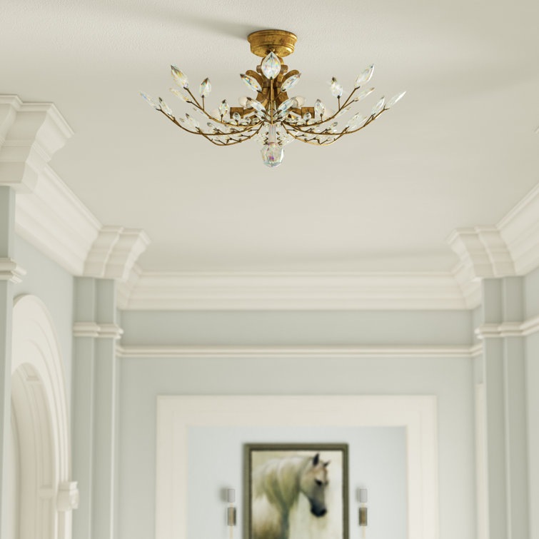 Elegant Crystal Laurel 5-Light LED Semi-Flush Mount in Gold Leaf