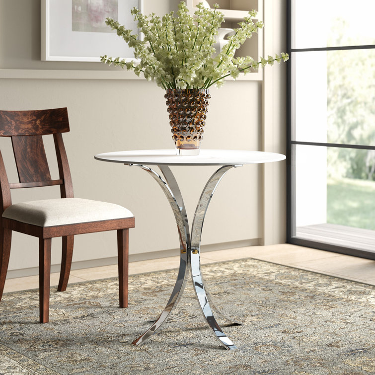 Electrum 32" White Marble Top Cafe Dining Table with Polished Nickel Legs