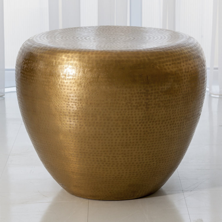 Elegant Goa Round End Table in Antique Brass Finish