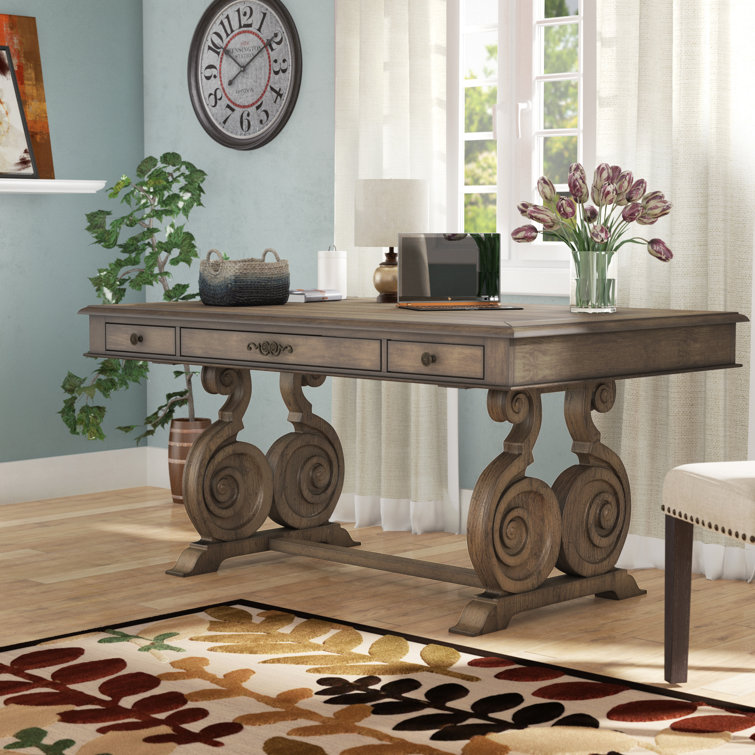 Traditional Walnut 3-Drawer Home Office Desk