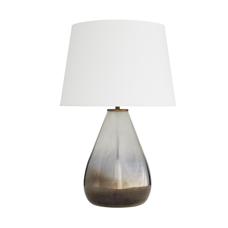 Smoke Ombre Glass Table Lamp with White Linen Shade