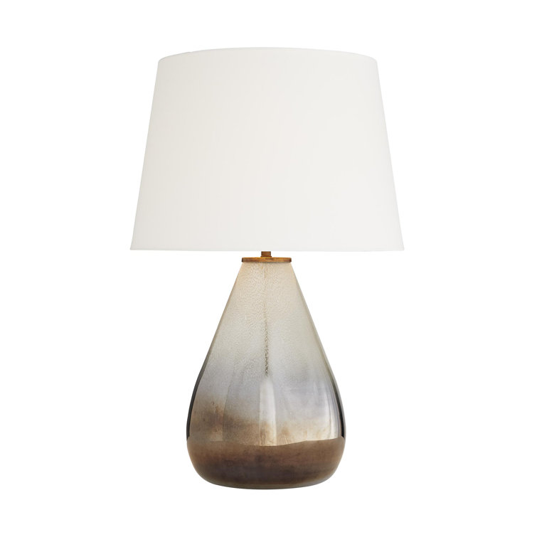 Smoke Ombre Glass Table Lamp with White Linen Shade