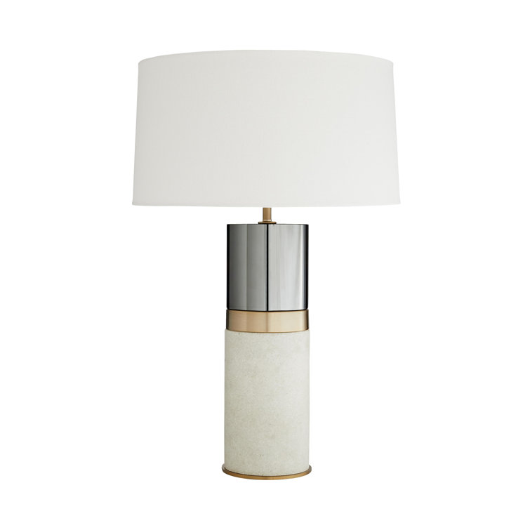 White Faux Marble and Brass Table Lamp with 3-Way Switch