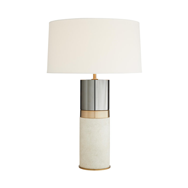 White Faux Marble and Brass Table Lamp with 3-Way Switch