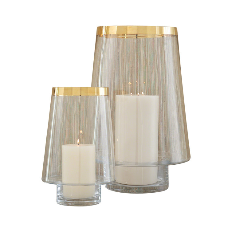 Elegant Bell-Shaped Glass Hurricane with 24k Gold Trim