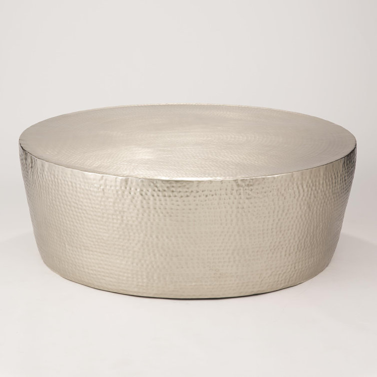Izmir 15'' Nickel Finish Round Hammered Metal Cocktail Table