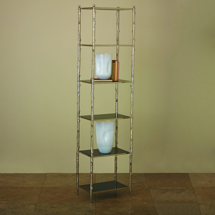 Nickel and Black Granite Tall Etagere with Six Shelves