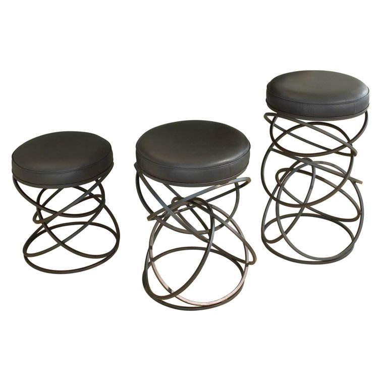 Industrial Chic Black Leather and Iron Ring Counter Stool