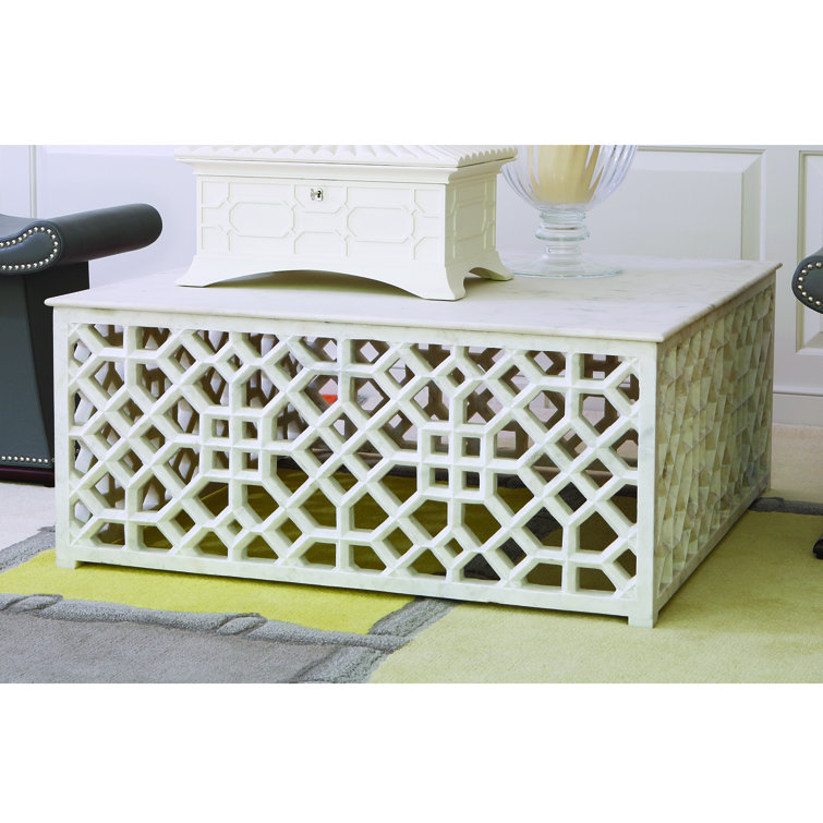 Elegant Square Marble Fret Cocktail Table with Intricate Jali Work