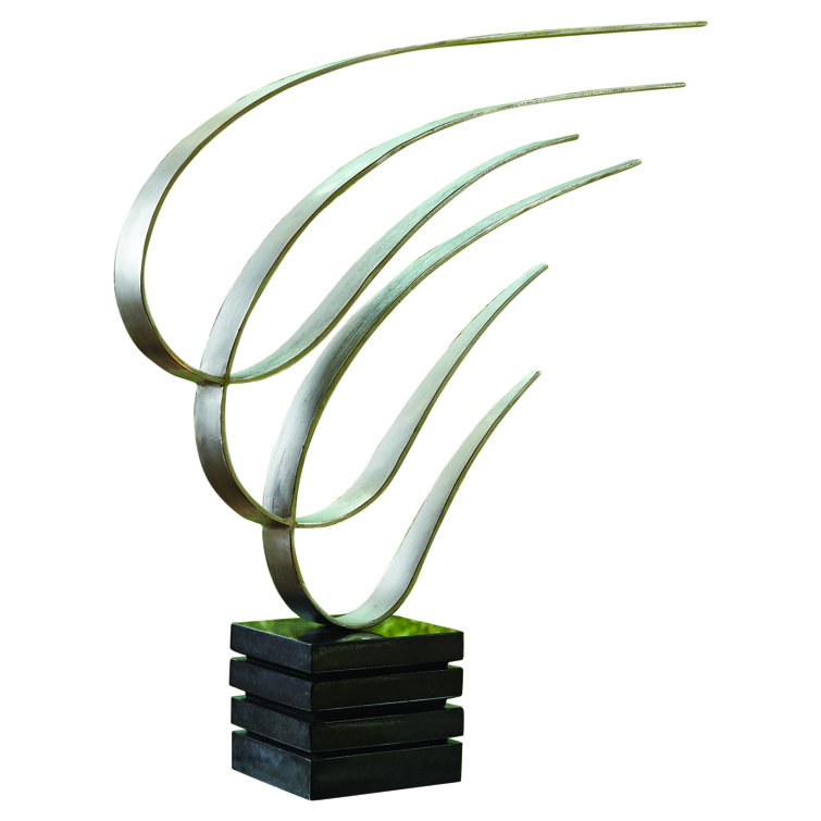 Nickel Finish Metal Swoosh Sculpture with Marble Base