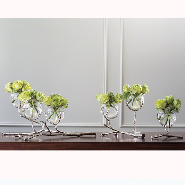 Nickel Twist Glass Bud Vase Duo with Handcrafted Detail