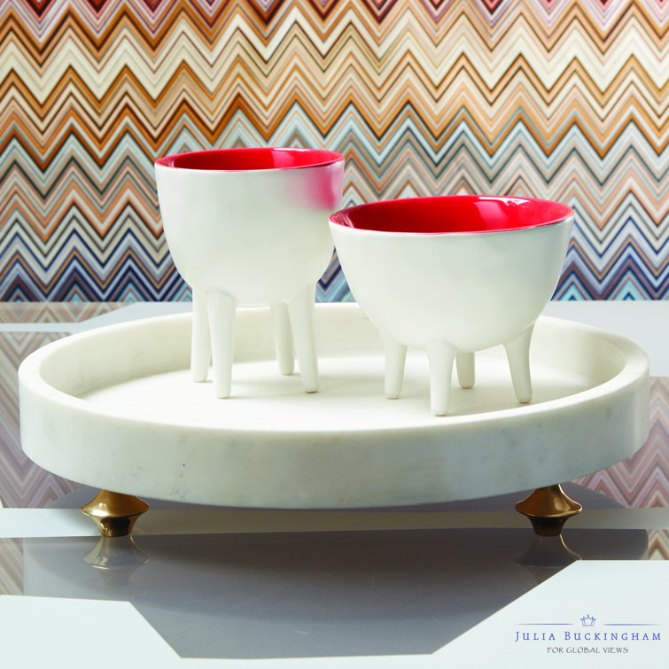 White Marble Round Tray with Brass Feet