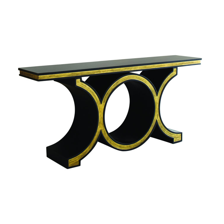 Satin Black & Gold Leaf Solid Poplar/Oak Console Table