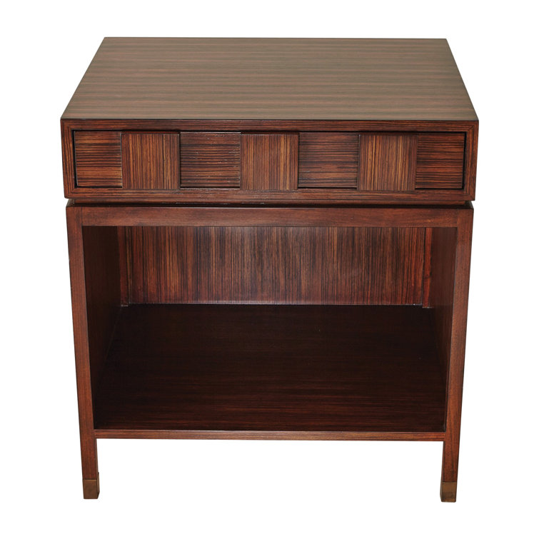 Quad Block Walnut Bedside Table with Brass Accents