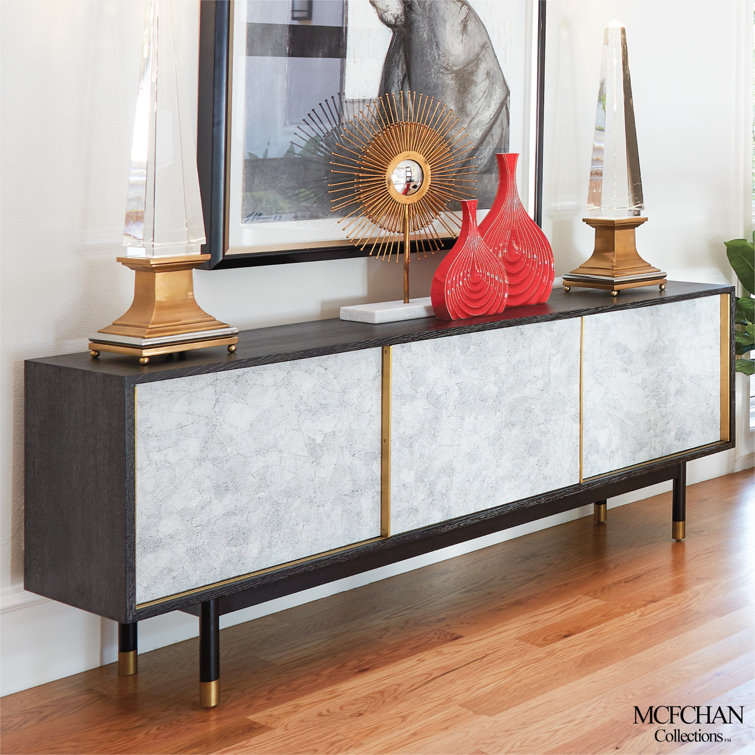 Black and White Oak Media Cabinet with Brass Accents
