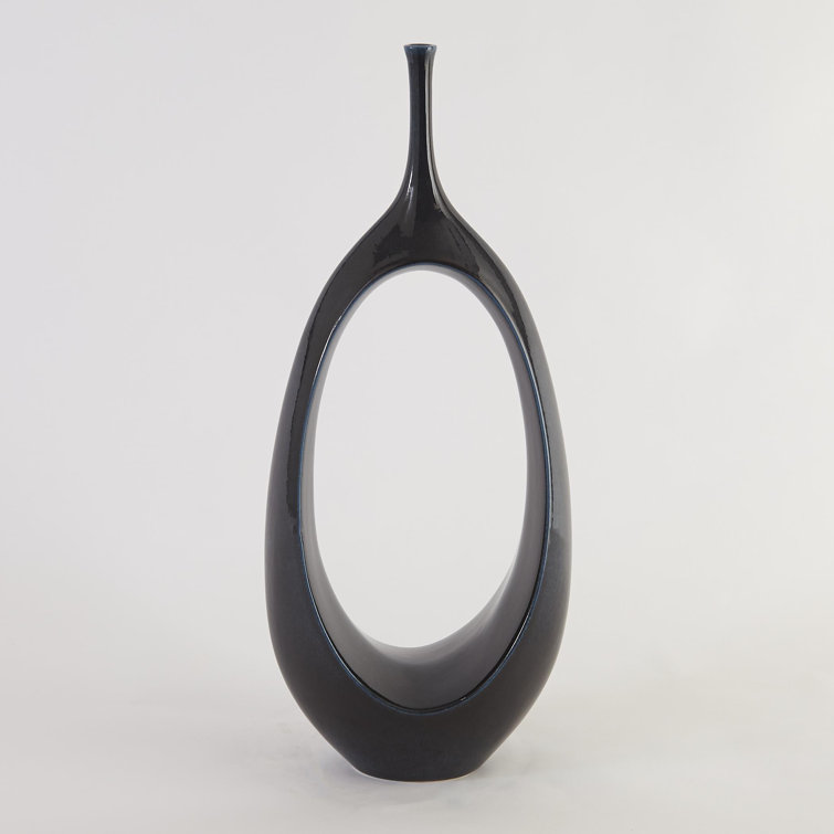 Celestial Dark Teal Ceramic Oval Ring Table Vase