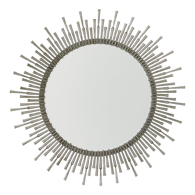 42" Round Beveled Mirror with Hand-Forged Antique Nickel Spikes
