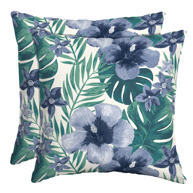 Salome Tropical Blue and Green Outdoor Throw Pillow Set, 16 x 16