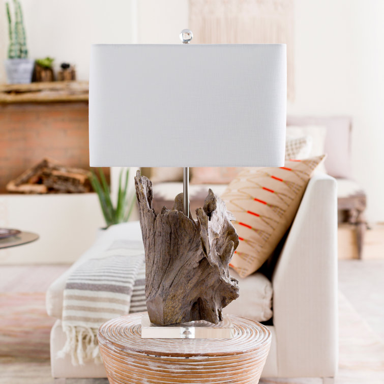 White Driftwood Table Lamp with Rectangular Shade