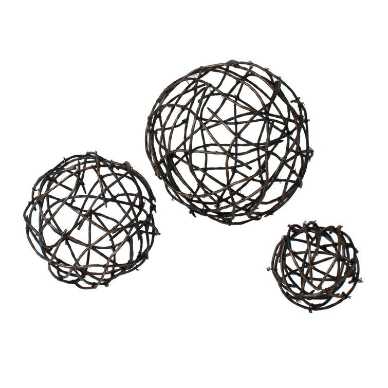 Small Dark Brown Wicker Twig Ball Figurine