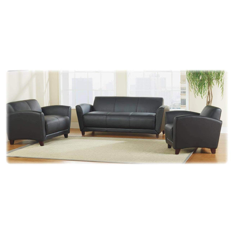 Accession Black Faux Leather Reception Loveseat with Pillow Back