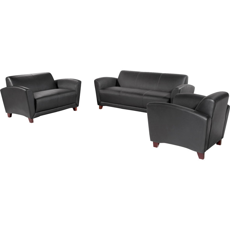 Accession Black Faux Leather Reception Loveseat with Pillow Back