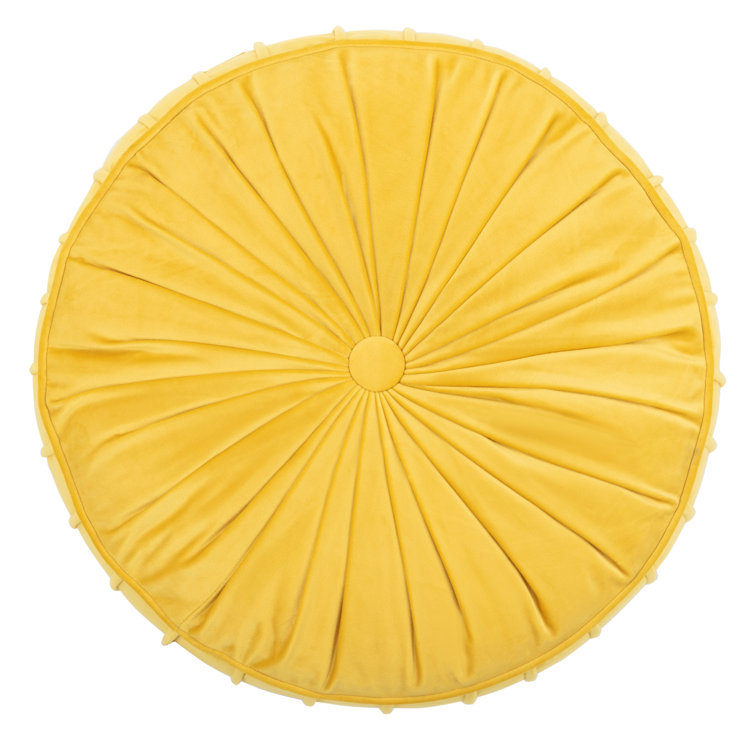 Mustard Round Velvet Floor Pillow with Handle, 25" x 25"