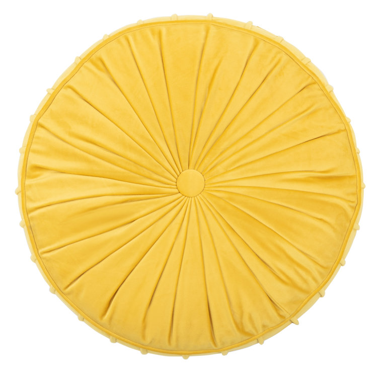 Mustard Round Velvet Floor Pillow with Handle, 25" x 25"