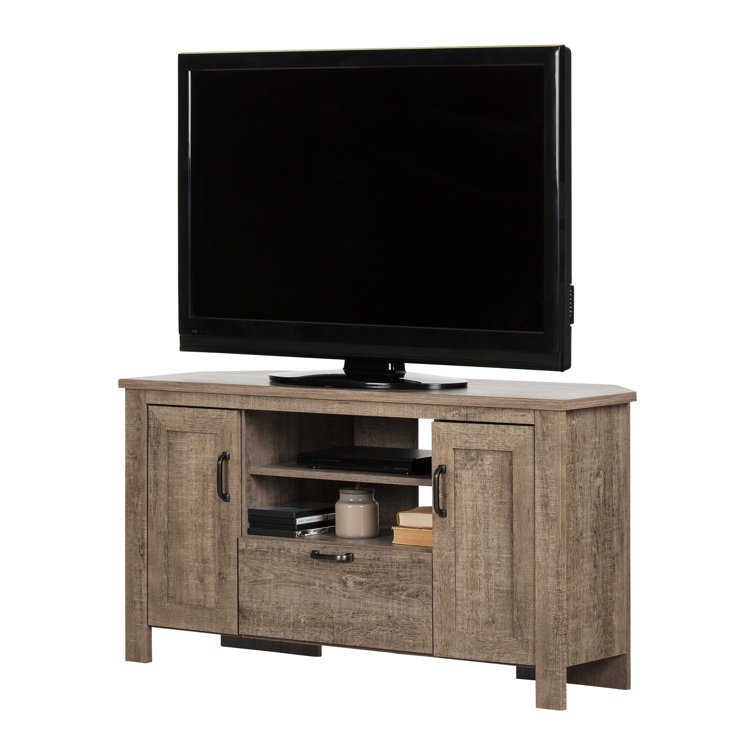 Weathered Oak Corner TV Stand with Cabinet