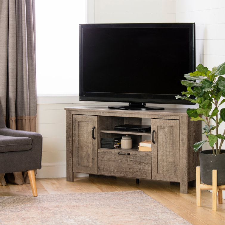 Weathered Oak Corner TV Stand with Cabinet