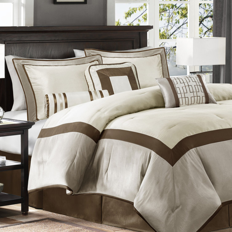 Taupe and Brown Queen Microfiber 7-Piece Comforter Set