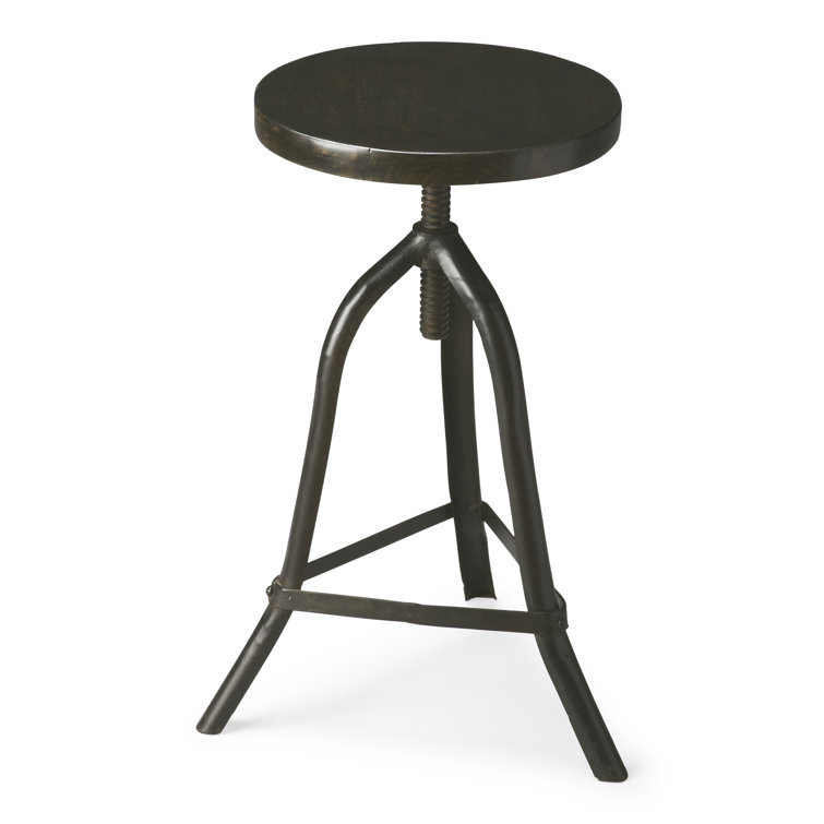 Adjustable Acacia Wood and Iron Swivel Counter Stool, Black