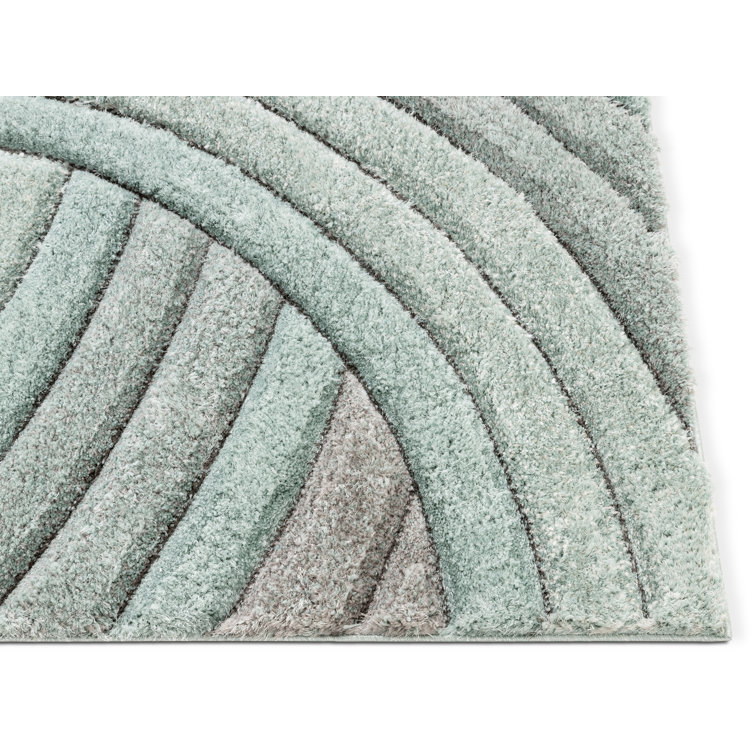 Blue and Gray Geometric Shag Area Rug 3'11" x 5'3"