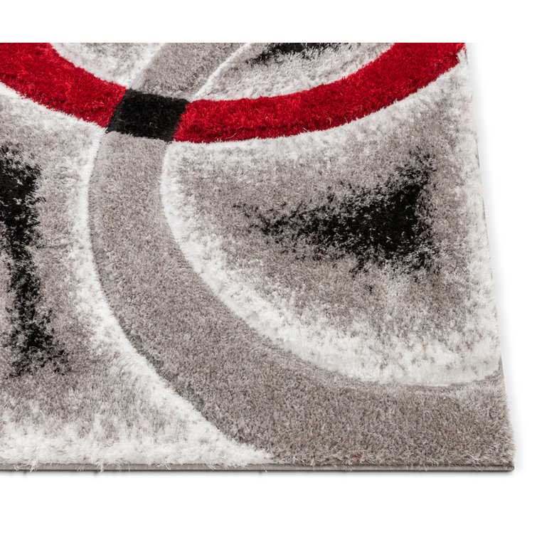 San Francisco Red and Gray Geometric Shag Rug 5'3" x 7'3"
