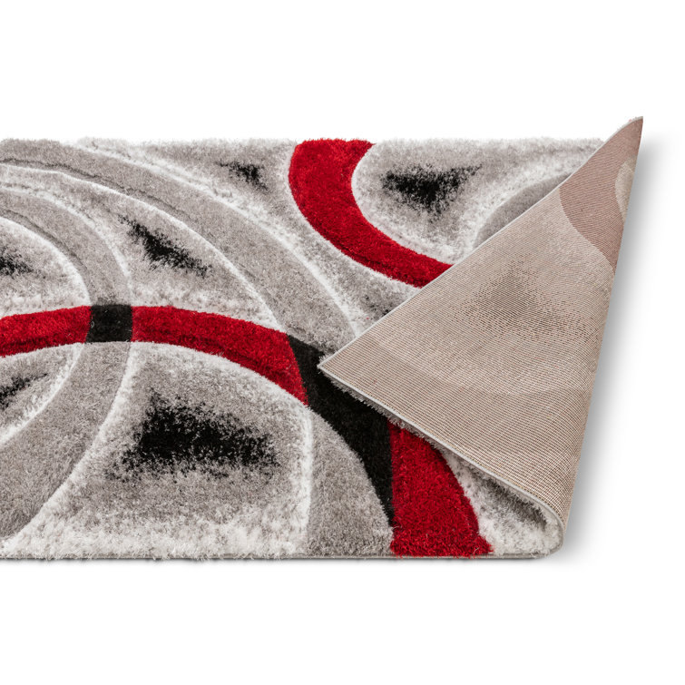 San Francisco Red and Gray Geometric Shag Rug 5'3" x 7'3"