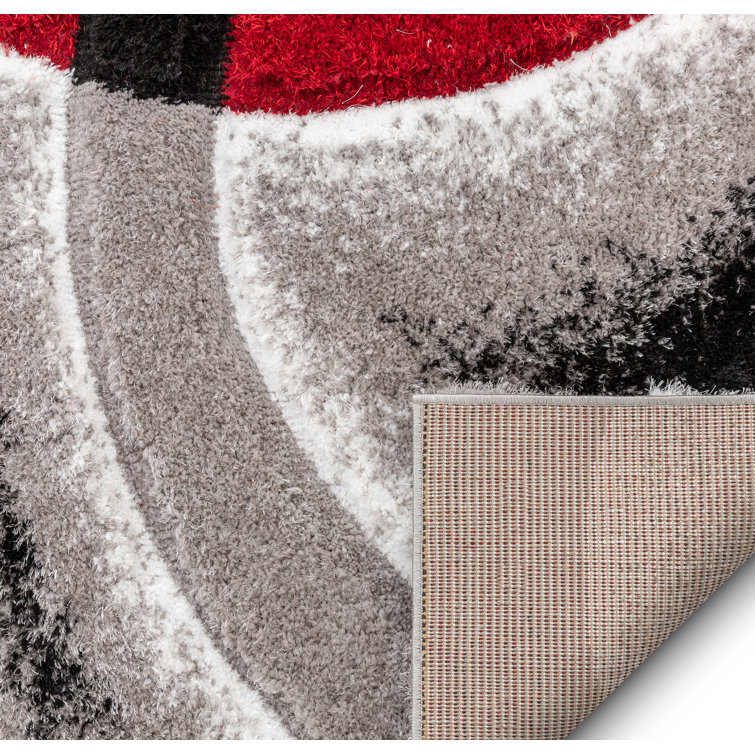 San Francisco Red and Gray Geometric Shag Rug 5'3" x 7'3"