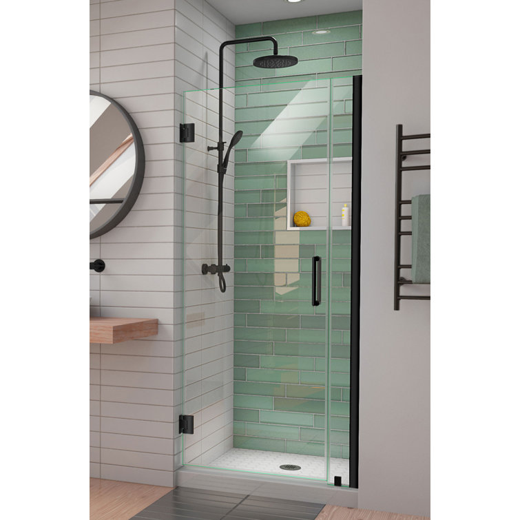 Matte Black Frameless Hinged Shower Door with Clear Glass