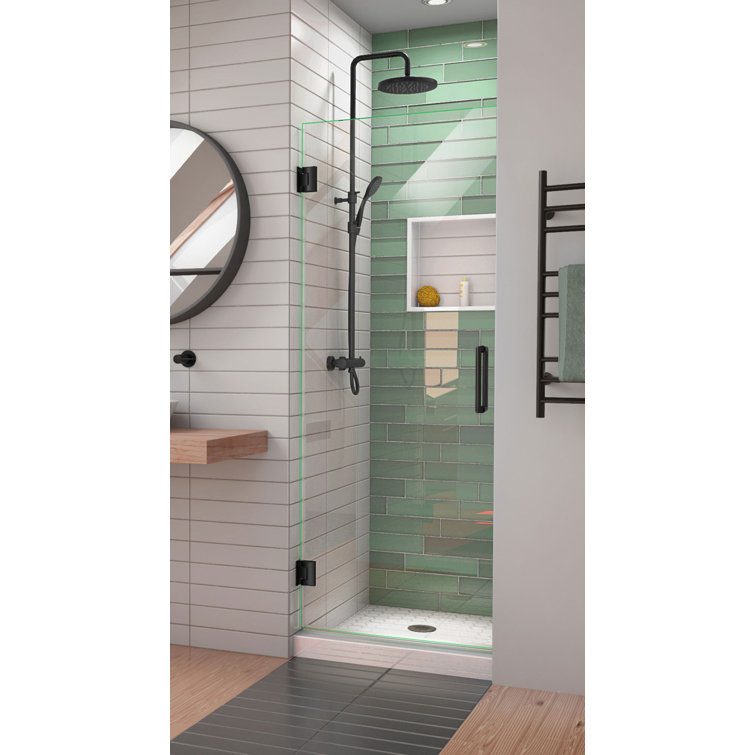 Unidoor-LS 28" Matte Black Frameless Hinged Shower Door with ClearMax Glass