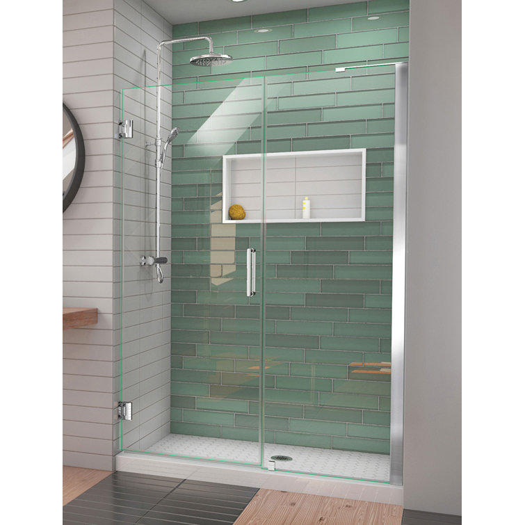Unidoor-LS 55" Black Frameless Hinged Shower Door with ClearMax Glass