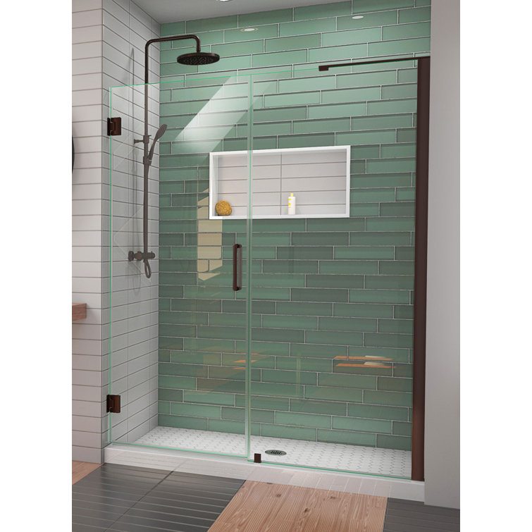 Unidoor-LS 61'' Frameless Clear Glass Shower Door with Oil Rubbed Bronze Hardware