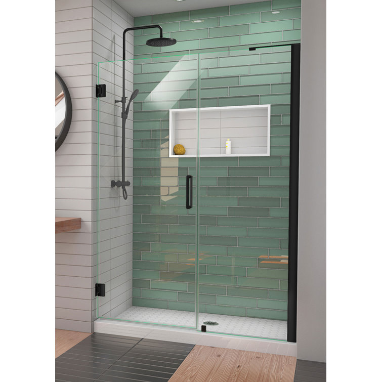 Matte Black Frameless Hinged Shower Door with Clear Glass