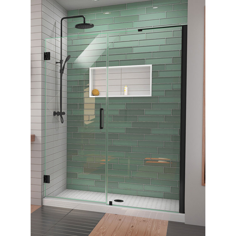 Unidoor-LS 61'' Black Frameless Hinged Shower Door with ClearMax