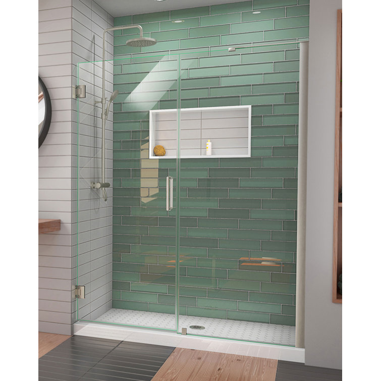 Unidoor-LS 61'' Frameless Clear Glass Swing Shower Door with Black Hardware