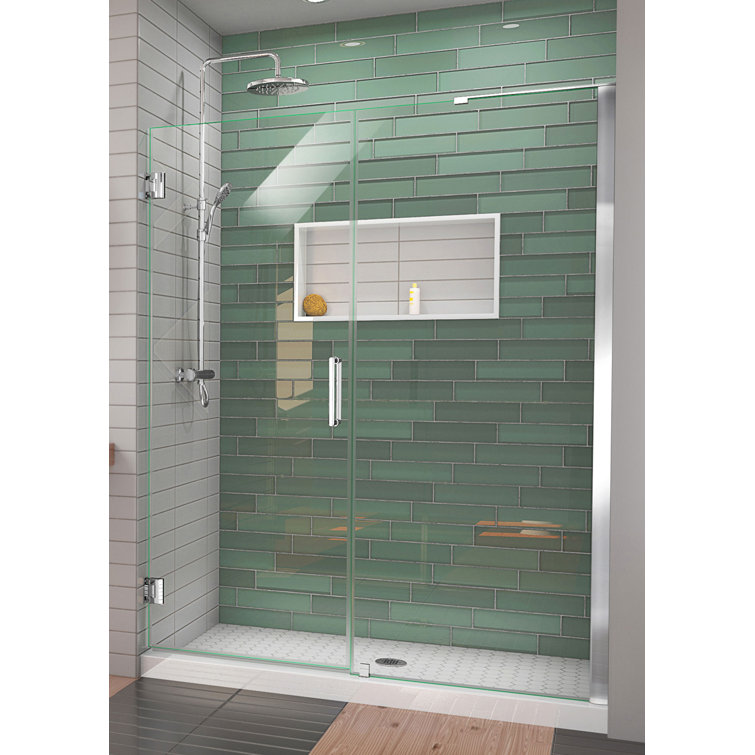 Unidoor-LS 61" Frameless Clear Glass Swing Shower Door with Black Hardware