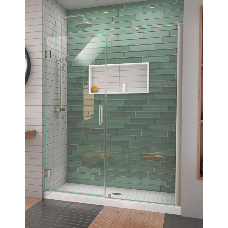 Unidoor-LS 61'' Frameless Clear Glass Swing Shower Door with Black Hardware