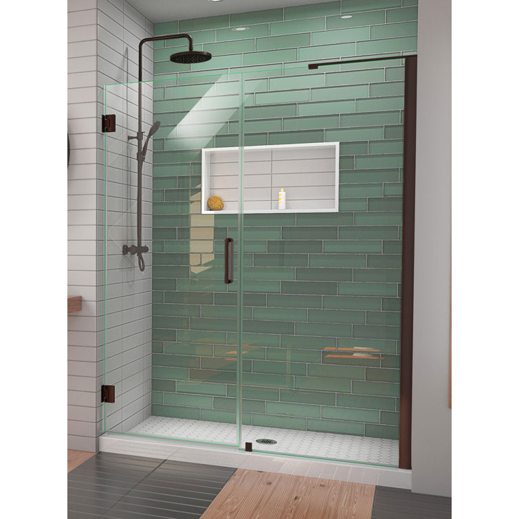 Unidoor-LS 61" Frameless Clear Glass Swing Shower Door with Black Hardware