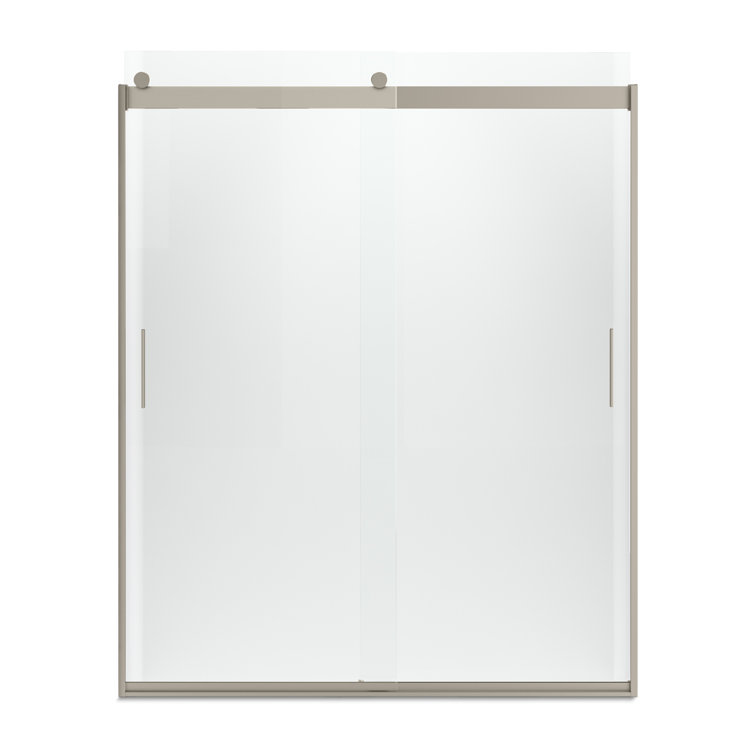Levity 74" Frameless Sliding Shower Door in Clear Glass with Anodized Brushed Bronze Frame
