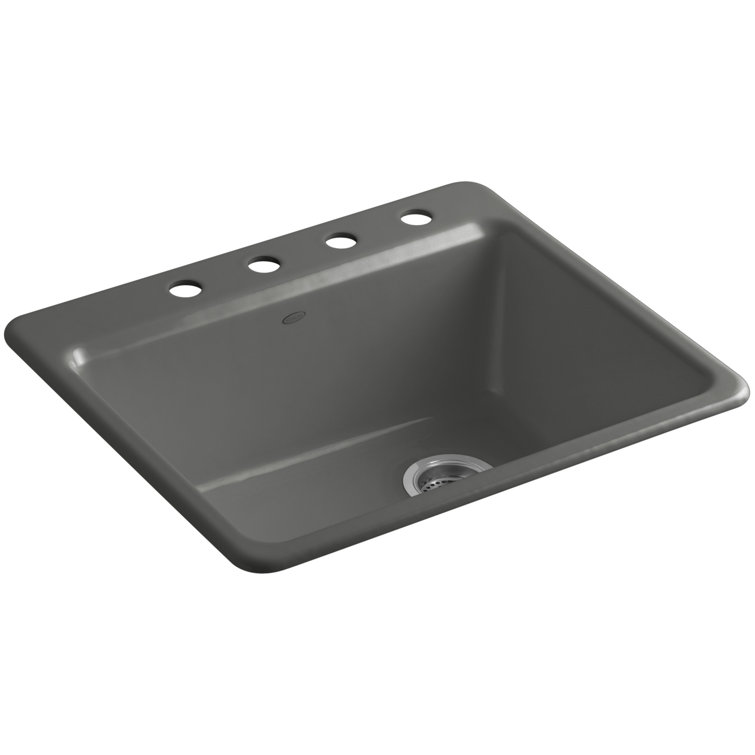 White Cast Iron Single Bowl Kitchen Sink with Faucet Holes