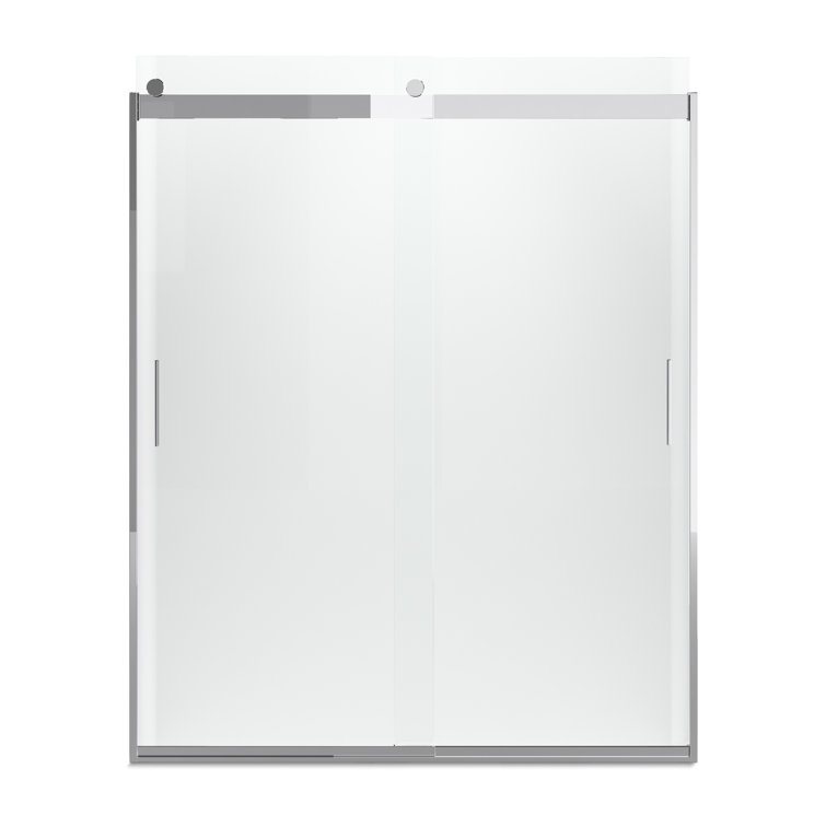 Levity Bright Silver Frameless Sliding Shower Door with Frosted Glass